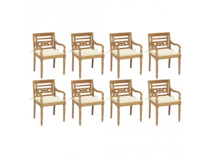 Židle Batavia s poduškami 8 ks masivní teakové dřevo