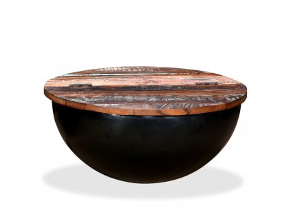 Konferenční stolek, masivní recyklované dřevo, černý, tvar misky
