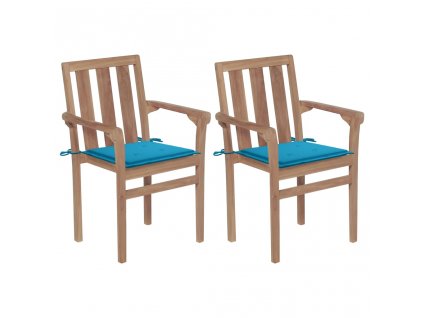 Zahradní židle 2 ks s modrými poduškami masivní teak