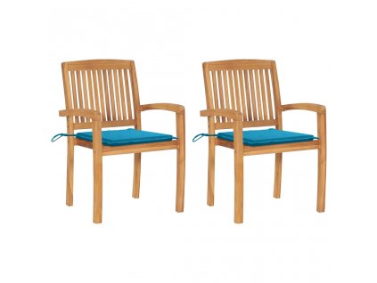 Zahradní židle 2 ks s modrými poduškami masivní teak