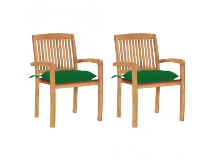 Zahradní židle 2 ks zelené podušky masivní teak