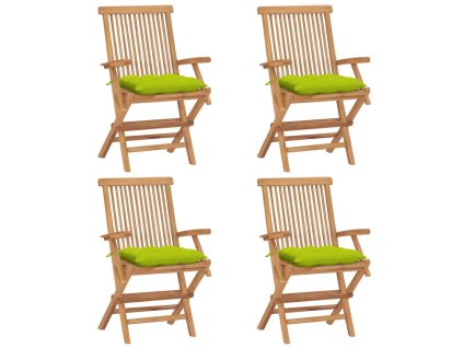 Zahradní židle s jasně zelenými poduškami 4 ks masivní teak