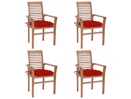 Jídelní židle 4 ks červené podušky masivní teak