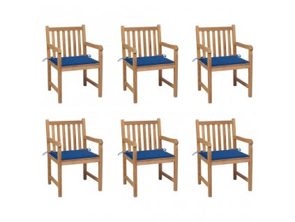 Zahradní židle 6 ks královsky modré podušky masivní teak