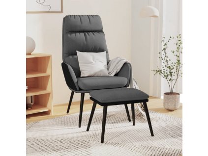 Relaxační křeslo se stoličkou světle šedé textil a umělá kůže