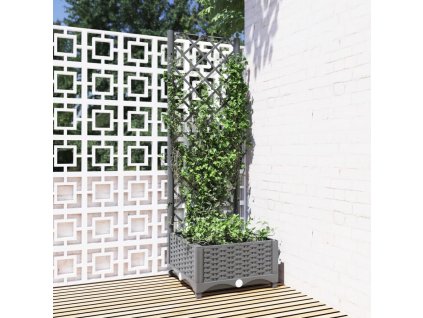 Zahradní truhlík s treláží světle šedý 40 x 40 x 121,5 cm PP