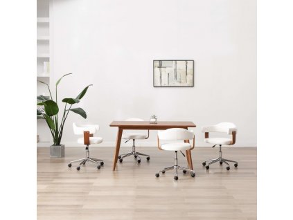 Otočné jídelní židle 4 ks bílé ohýbané dřevo a umělá kůže