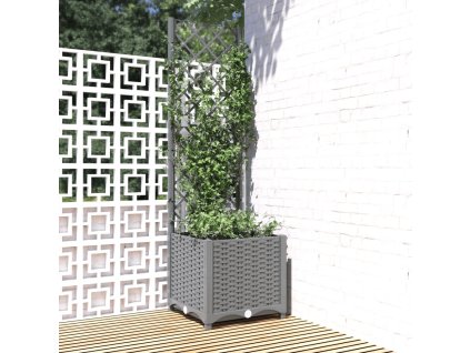 Zahradní truhlík s treláží světle šedý 40 x 40 x 136 cm PP