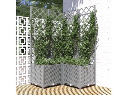 Zahradní truhlík s treláží světle šedý 80 x 80 x 136 cm PP