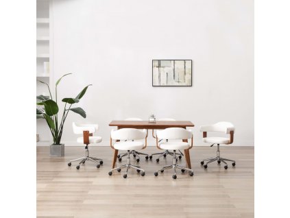 Otočné jídelní židle 6 ks bílé ohýbané dřevo a umělá kůže