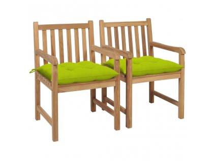 Zahradní židle 2 ks jasně zelené podušky masivní teak