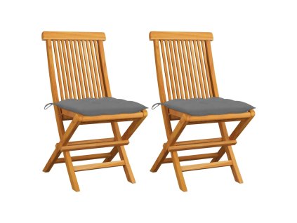 Zahradní židle s šedými poduškami 2 ks masivní teak