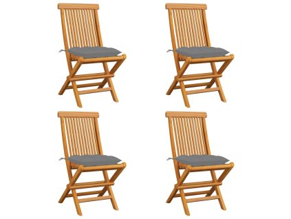 Zahradní židle s šedými poduškami 4 ks masivní teak