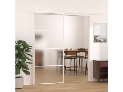 Posuvné dveře mléčné ESG sklo a hliník 90 x 205 cm bílé