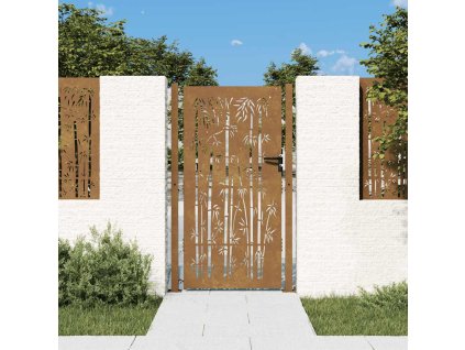 Zahradní branka 105 x 205 cm corten ocel bambusový design