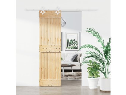 Posuvné dveře s kováním 70 x 210 cm masivní borové dřevo