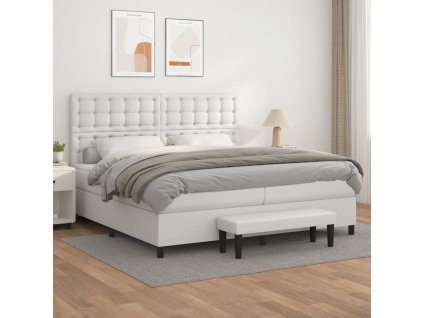 Box spring postel s matrací bílá 200x200 cm umělá kůže