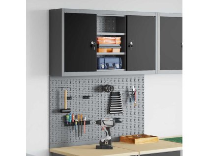 Sada skříní a pegboardu 3 pcs Černá 100 x 20 x 115 cm Ocel