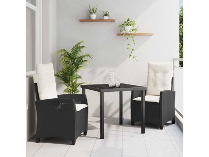 Zahradní jídelní souprava 3 pcs Černá polyratan