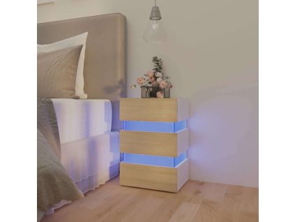 Noční stolek s LED bílý a dub sonoma 45 x 35 x 67 cm kompozit