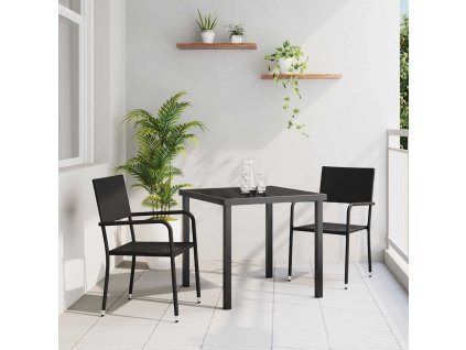 Zahradní jídelní souprava 3 pcs Černá Poly ratan