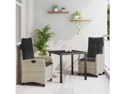 Zahradní jídelní souprava 3 pcs Světle šedá polyratan