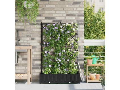 Zahradní květináč s trellisem 2 pcs Černá 80 x 40 x 125.5 cm PP