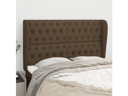 Čelo postele typu ušák tmavě hnědé 163x23x118/128 cm textil