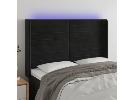 Čelo postele s LED černé 147 x 16 x 118/128 cm samet