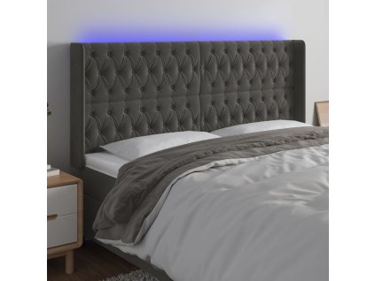 Čelo postele s LED tmavě šedé 203 x 16 x 118/128 cm samet