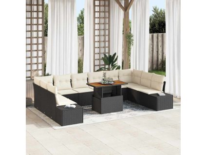 Sada zahradních pohovek 11 pcs Černá a krémová 100 x 55 x 73 cm