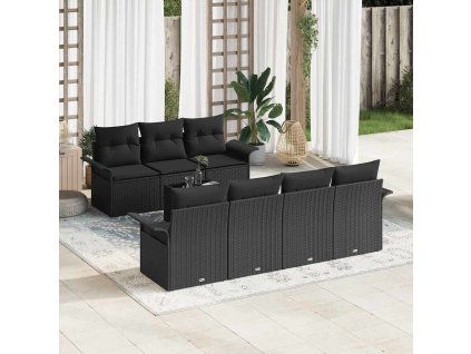 Sada zahradních pohovek 8 pcs Černá Polyratan a ocel a sklo