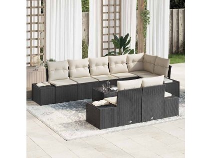Sada zahradních pohovek 9 pcs Černá a krémová 319 x 154 x 85 cm
