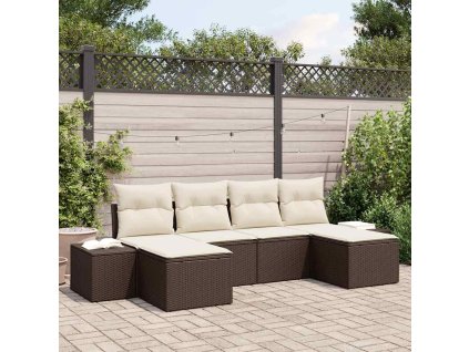Sada zahradních pohovek 6 pcs Hnědá a krémová 184 x 62 x 85 cm