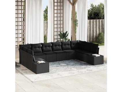 Sada zahradních pohovek 10 pcs Černá 344 x 209 x 85 cm
