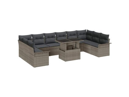 Sada zahradních pohovek 11 pcs Šedá 100 x 55 x 73 cm Poly ratan