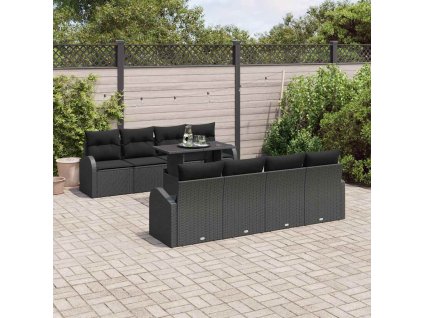 Sada zahradních pohovek 9 pcs Černá 100 x 55 x 73 cm Poly ratan