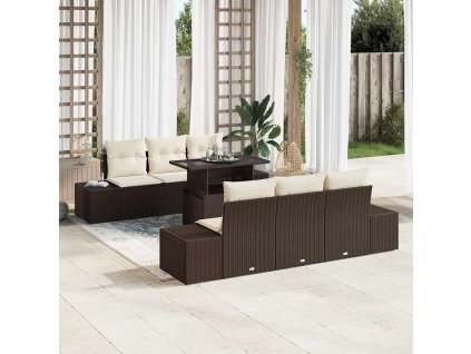 Sada zahradních pohovek 7 pcs Hnědá a krémová 100 x 55 x 73 cm