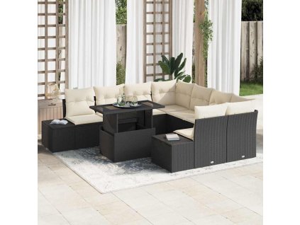 Sada zahradních pohovek 9 pcs Černá a krémová 100 x 55 x 73 cm