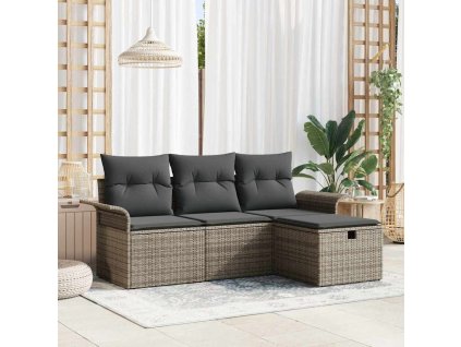Sada zahradních pohovek s polštářem 4 pcs Šedá Poly ratan