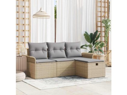 Sada zahradních pohovek s polštářem 4 pcs Béžová Poly ratan