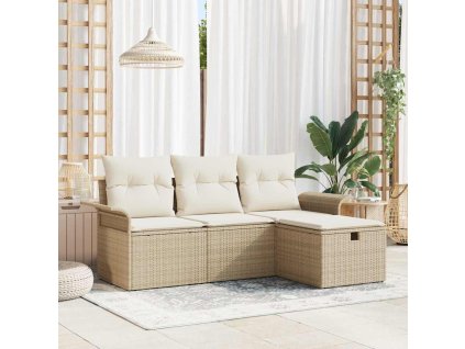 Sada zahradních pohovek s polštářem 4 pcs Béžová Poly ratan