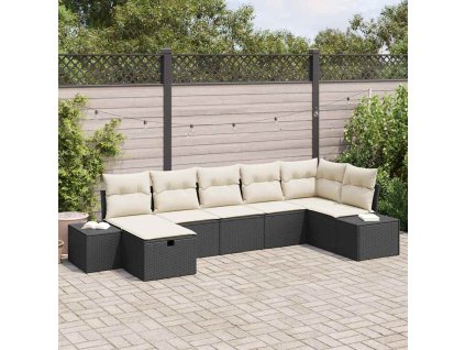 Sada zahradních pohovek 7 pcs Černá 55 x 62 x 69 cm Poly ratan