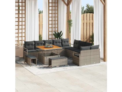 Sada zahradních pohovek s polštářem 13 pcs Šedá Poly ratan