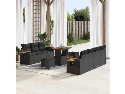 Sada zahradních pohovek 10 pcs Černá 90 x 55 x 71 cm