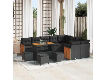 Sada zahradních pohovek 13 pcs Černá 110 x 55 x 71 cm