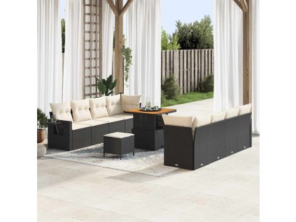 Sada zahradních pohovek 11 pcs Černá a krémová 80 x 80 x 71 cm