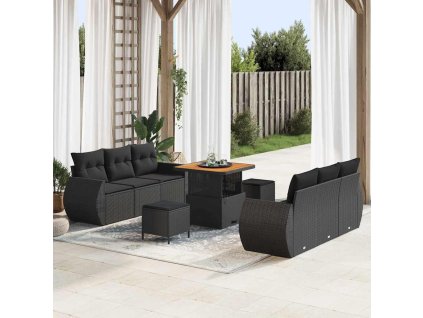 Sada zahradních pohovek s polštářem s úložištěm 9 pcs Černá