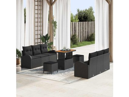 Sada zahradních pohovek s polštářem 9 pcs Černá 90 x 55 x 71 cm