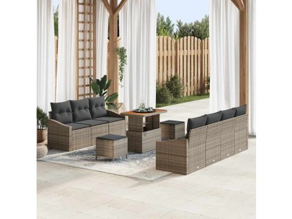 Sada zahradních pohovek s polštářem 10 pcs Šedá 90 x 55 x 71 cm